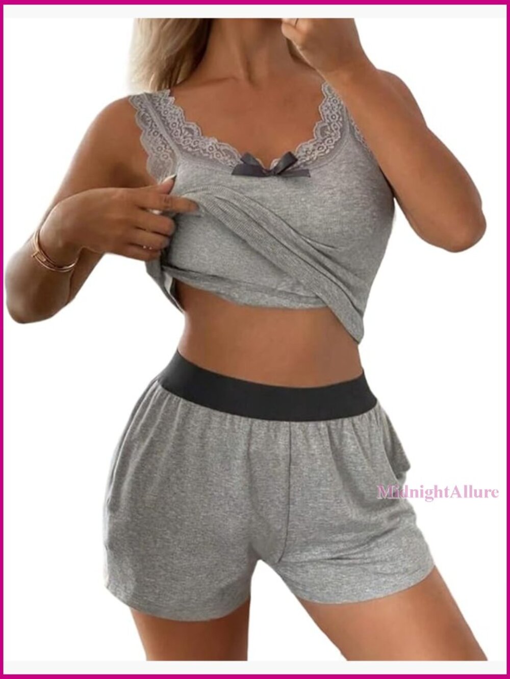 2 Piece Pajama Set Sleeveless Built In Bra Tank and Shorts with Pockets